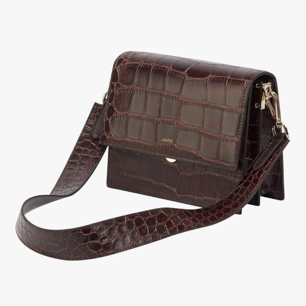 JW PEI Croc-Embossed Crossbody Bag - Dark Brown